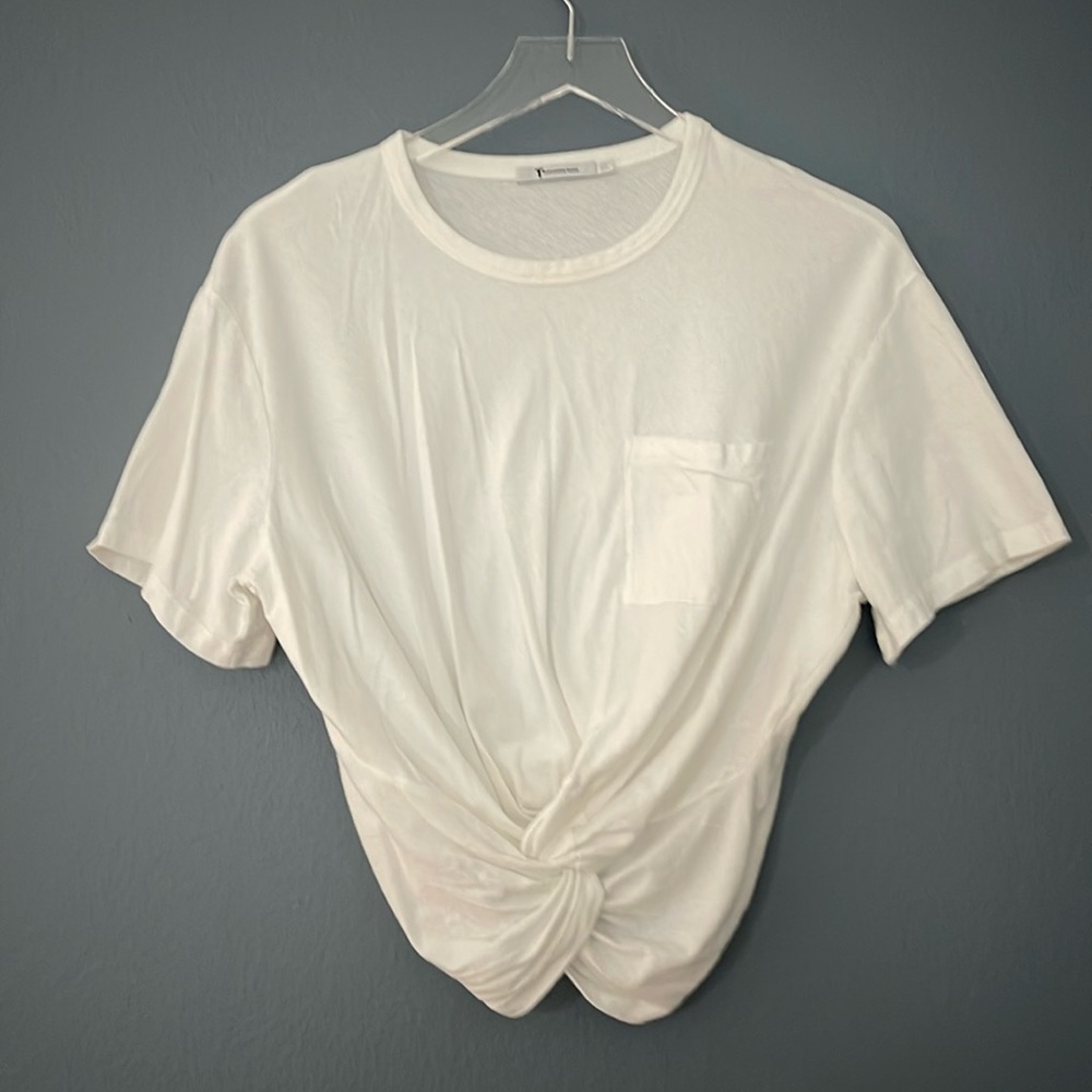 Alexander Wang knot front elastic back short sleeve white cotton tee